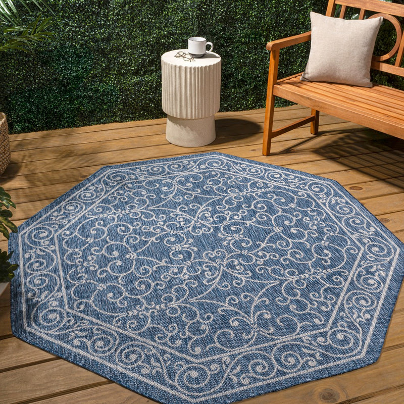 Charleston Vintage Filigree Textured Weave Indoor/outdoor Octagon Rug