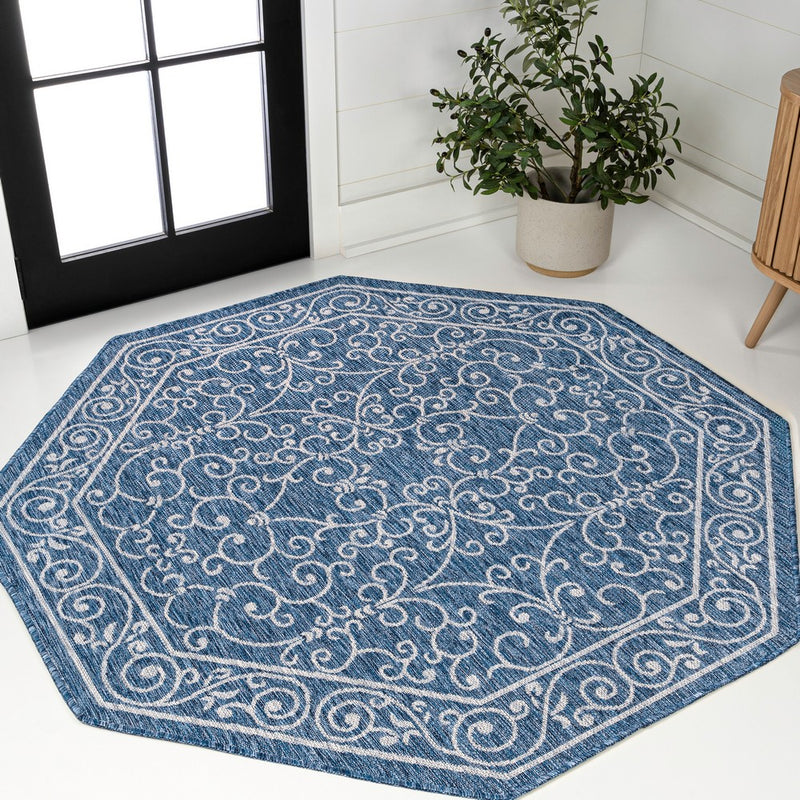 Charleston Vintage Filigree Textured Weave Indoor/outdoor Octagon Rug