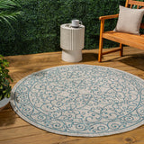 Charleston Vintage Filigree Textured Weave Indoor/outdoor Round Rug