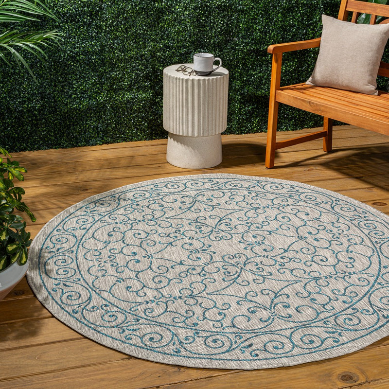 Charleston Vintage Filigree Textured Weave Indoor/outdoor Round Rug