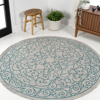 Charleston Vintage Filigree Textured Weave Indoor/outdoor Round Rug