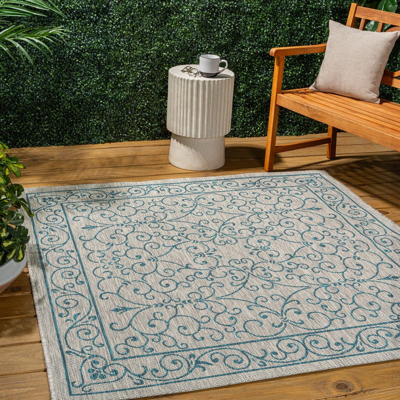 Charleston Vintage Filigree Textured Weave Indoor/outdoor Square Rug