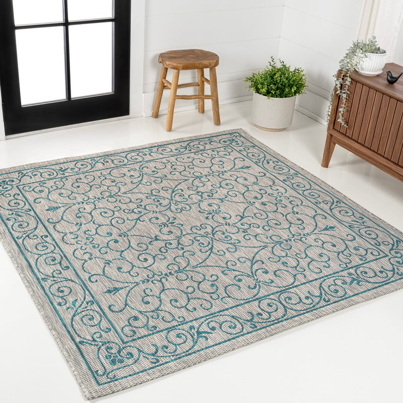 Charleston Vintage Filigree Textured Weave Indoor/outdoor Square Rug