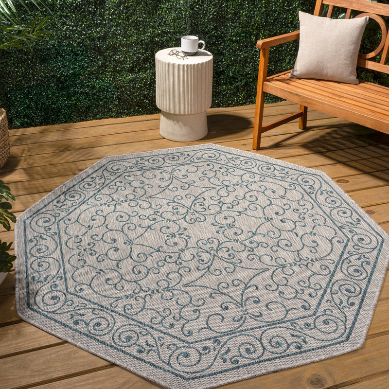 Charleston Vintage Filigree Textured Weave Indoor/outdoor Octagon Rug