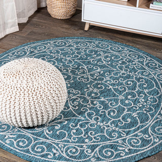 Charleston Vintage Filigree Textured Weave Indoor/outdoor Round Rug