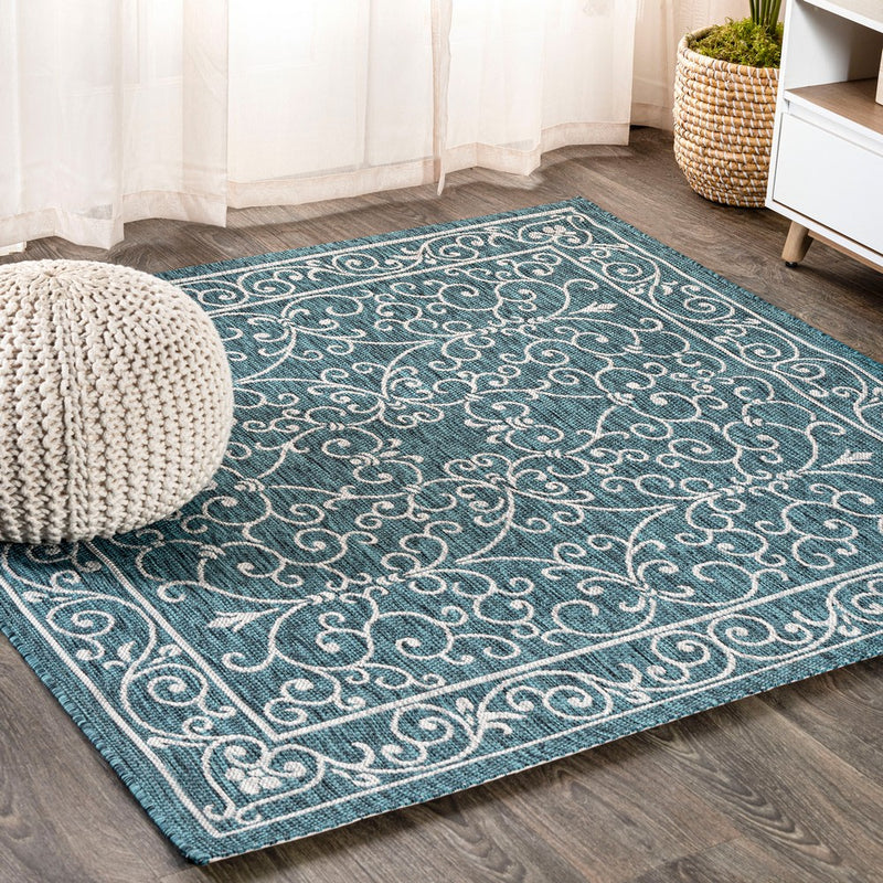 Charleston Vintage Filigree Textured Weave Indoor/outdoor Square Rug