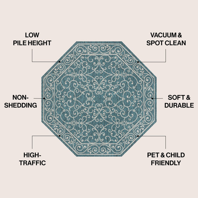 Charleston Vintage Filigree Textured Weave Indoor/outdoor Octagon Rug