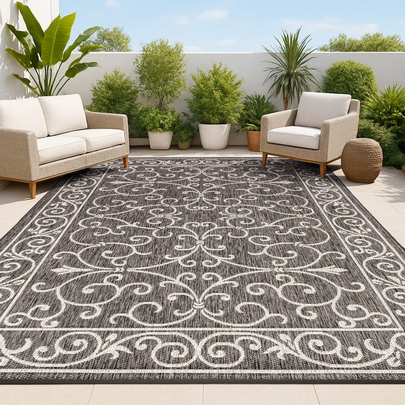 Charleston Vintage Filigree Textured Weave Indoor/outdoor Area Rug