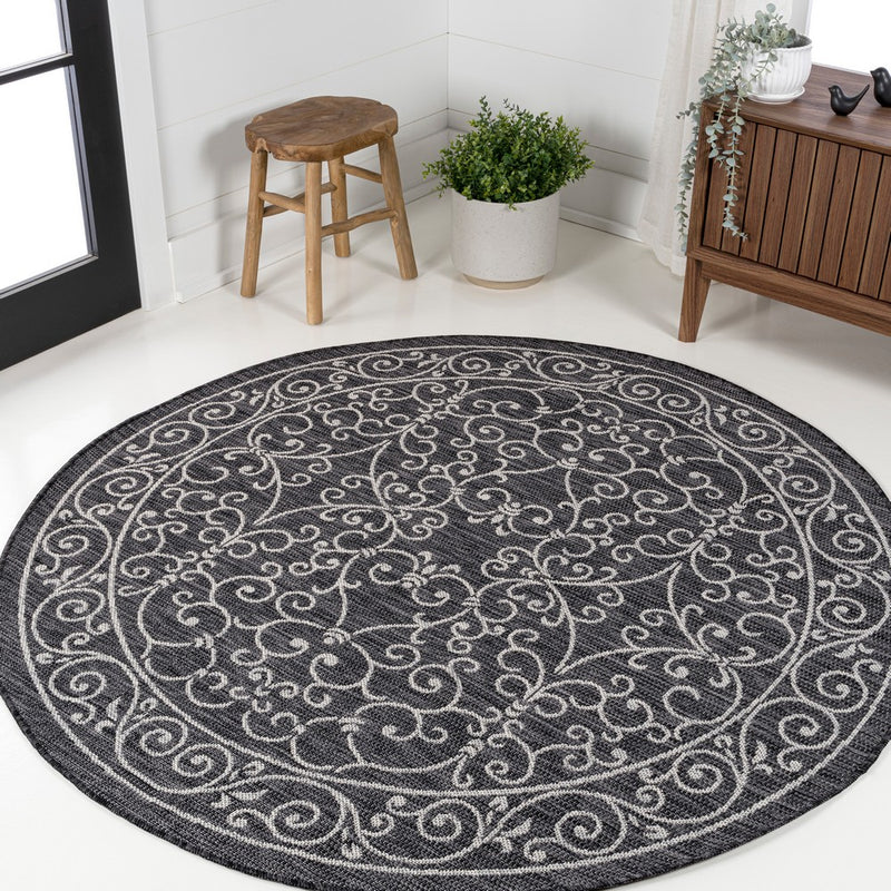 Charleston Vintage Filigree Textured Weave Indoor/outdoor Round Rug