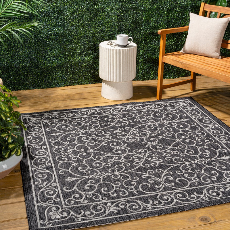Charleston Vintage Filigree Textured Weave Indoor/outdoor Square Rug