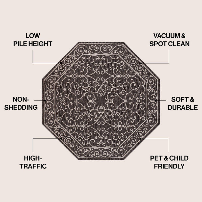 Charleston Vintage Filigree Textured Weave Indoor/outdoor Octagon Rug