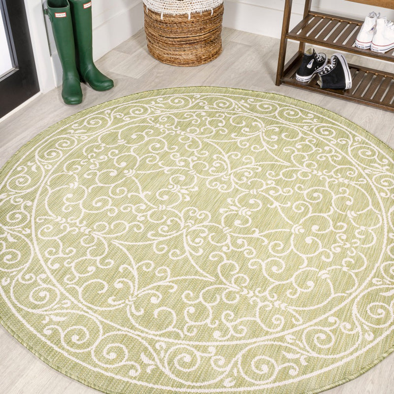 Charleston Vintage Filigree Textured Weave Indoor/outdoor Round Rug