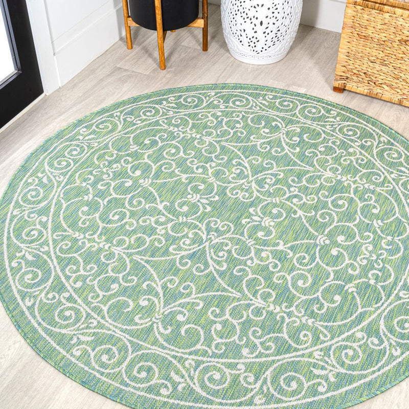 Charleston Vintage Filigree Textured Weave Indoor/outdoor Round Rug