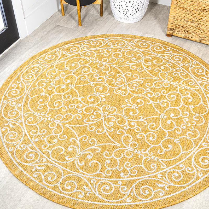 Charleston Vintage Filigree Textured Weave Indoor/outdoor Round Rug