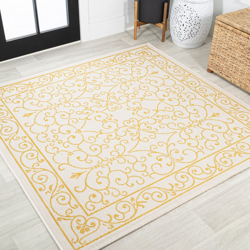 Charleston Vintage Filigree Textured Weave Indoor/outdoor Square Rug