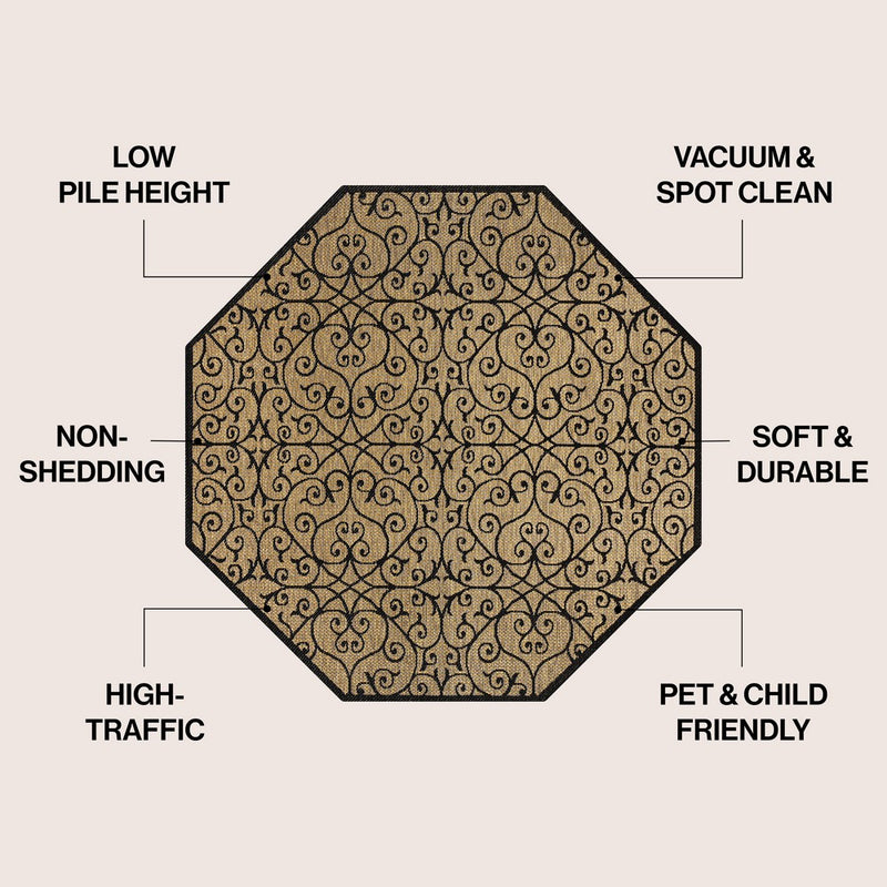 Madrid Vintage Filigree Textured Weave Indoor/outdoor Octagon Rug