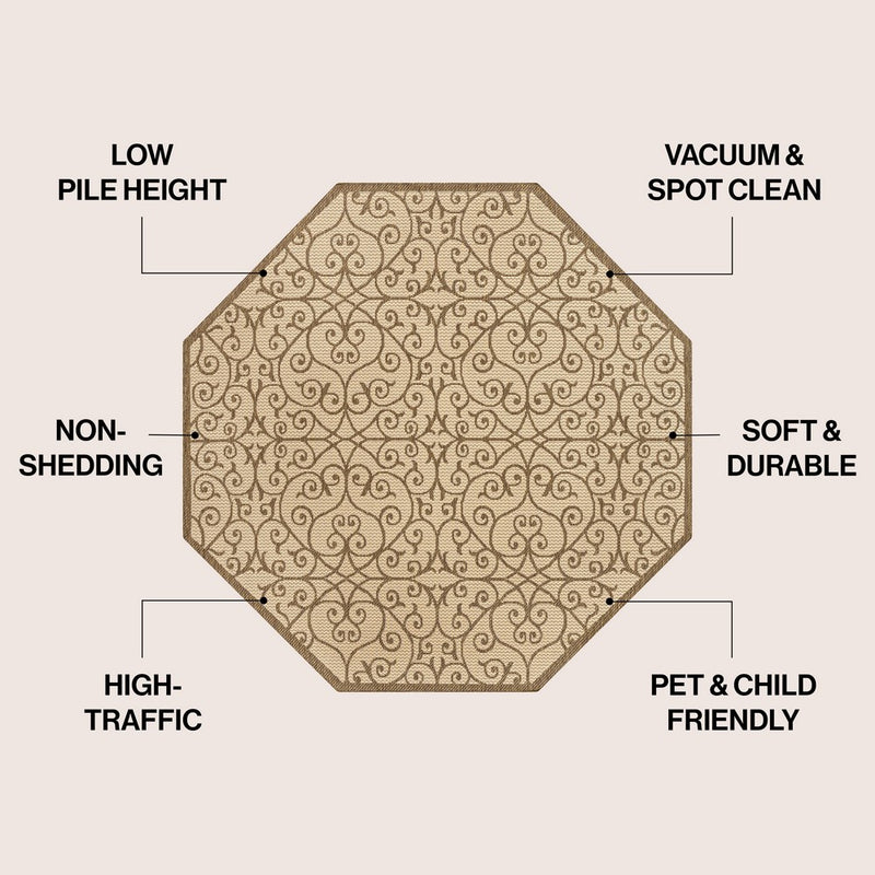 Madrid Vintage Filigree Textured Weave Indoor/outdoor Octagon Rug