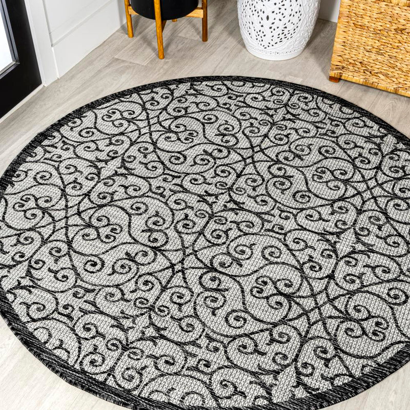 Madrid Vintage Filigree Textured Weave Indoor/outdoor Round Rug