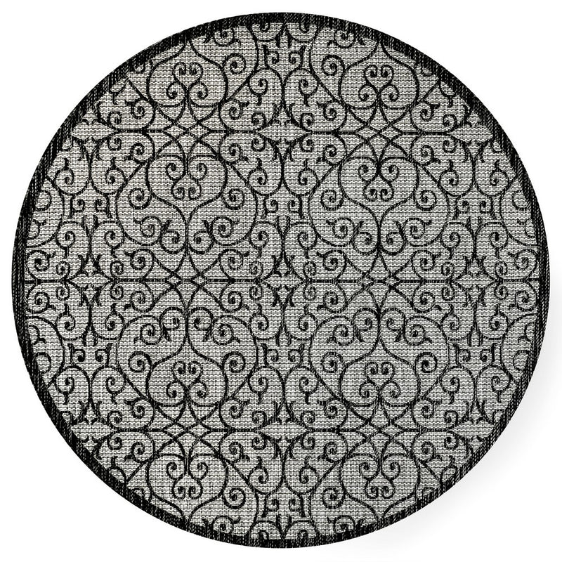 Madrid Vintage Filigree Textured Weave Indoor/outdoor Round Rug