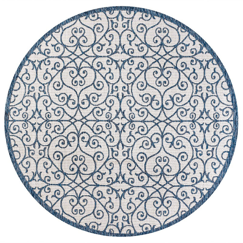 Madrid Vintage Filigree Textured Weave Indoor/outdoor Round Rug
