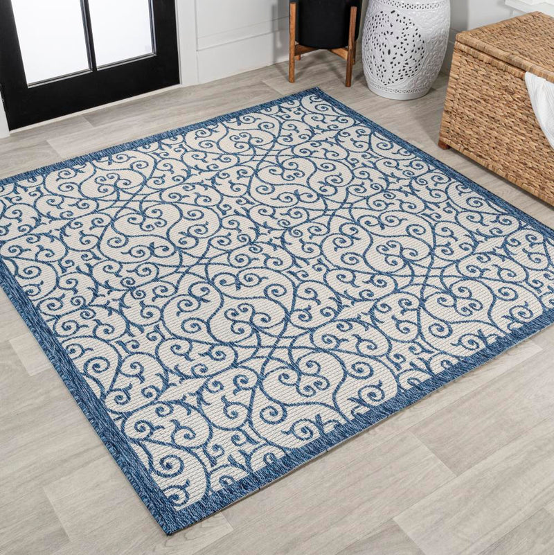 Madrid Vintage Filigree Textured Weave Indoor/outdoor Square Rug