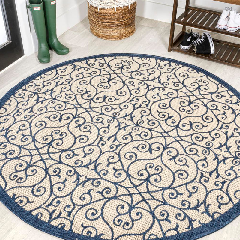Madrid Vintage Filigree Textured Weave Indoor/outdoor Round Rug