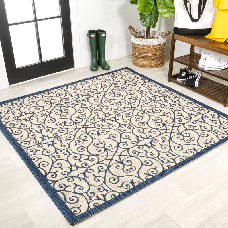 Madrid Vintage Filigree Textured Weave Indoor/outdoor Square Rug