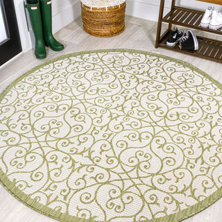 Madrid Vintage Filigree Textured Weave Indoor/outdoor Round Rug