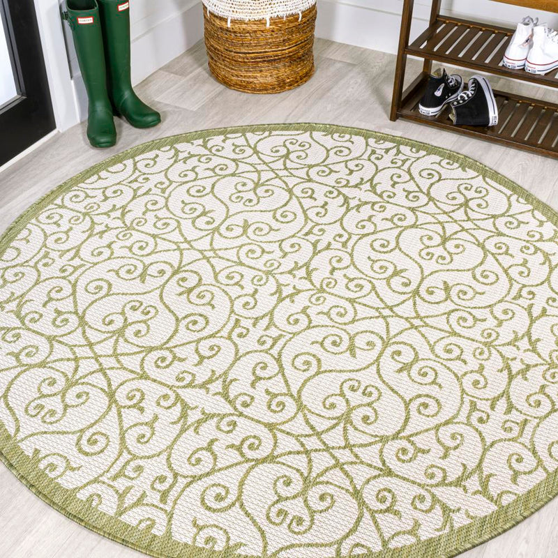 Madrid Vintage Filigree Textured Weave Indoor/outdoor Round Rug
