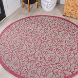 Madrid Vintage Filigree Textured Weave Indoor/outdoor Round Rug