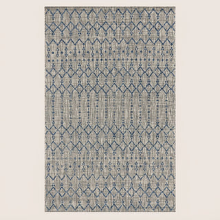 Ourika Moroccan Geometric Textured Weave Indoor/outdoor Area Rug Light Gray/Navy / Rectangle / 3'1" X 5' – 5