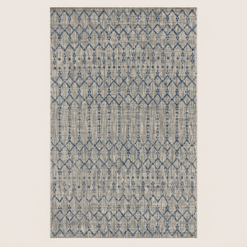 Ourika Moroccan Geometric Textured Weave Indoor/outdoor Area Rug Light Gray/Navy / Rectangle / 3'1" X 5' – 5