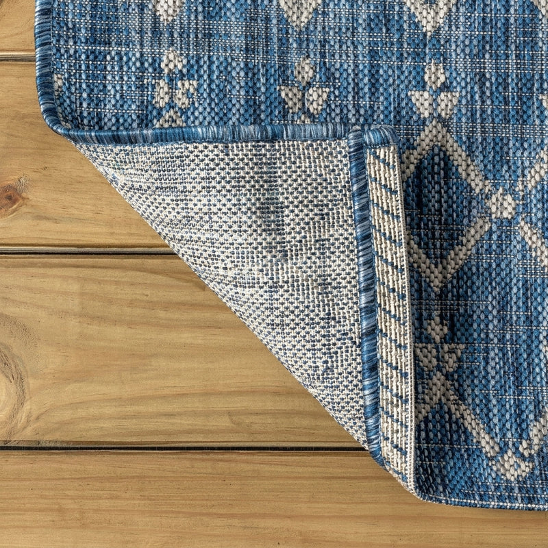 Ourika Moroccan Geometric Textured Weave Indoor/outdoor Runner Rug Navy/Light Gray / Runner / 2'2" X 8' – BACK