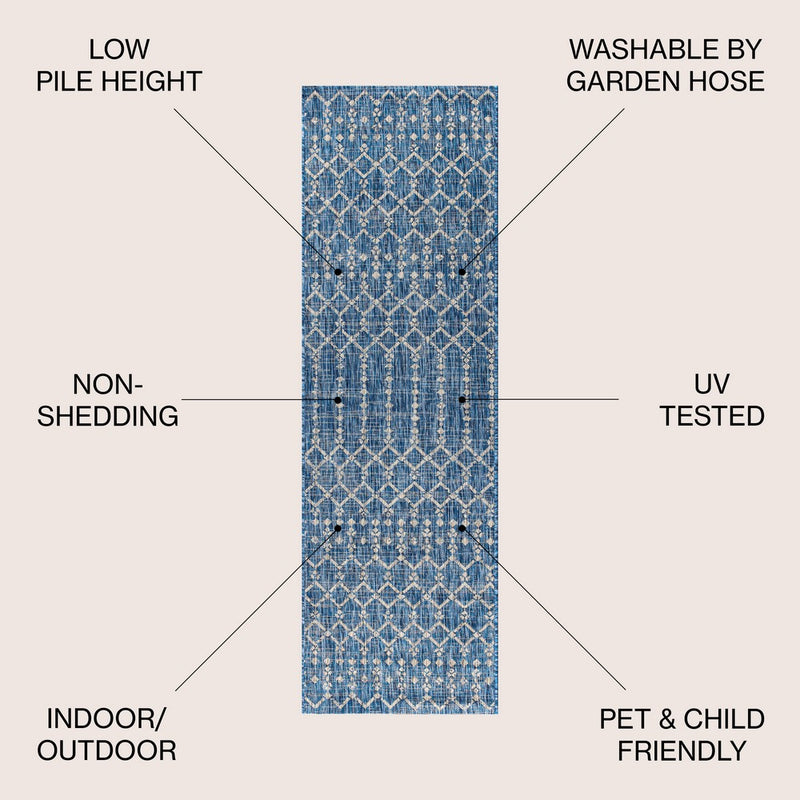 Ourika Moroccan Geometric Textured Weave Indoor/outdoor Runner Rug
