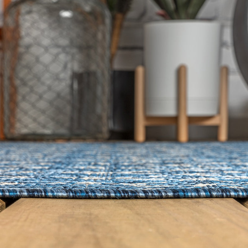 Ourika Moroccan Geometric Textured Weave Indoor/outdoor Round Rug