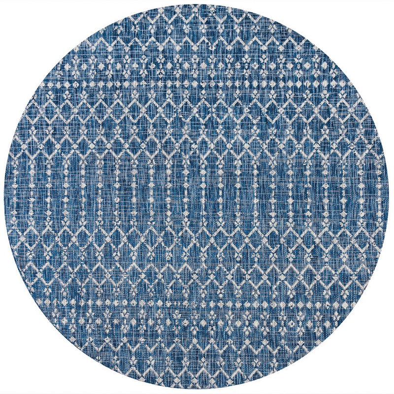 Ourika Moroccan Geometric Textured Weave Indoor/outdoor Round Rug
