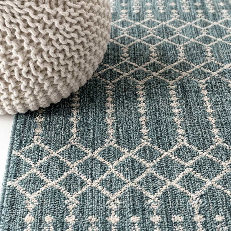 Ourika Moroccan Geometric Textured Weave Indoor/outdoor Runner Rug Teal/Gray / Runner / 2'2" X 8' – DETAIL