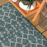 Ourika Moroccan Geometric Textured Weave Indoor/outdoor Round Rug