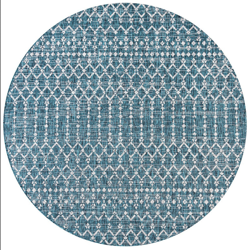 Ourika Moroccan Geometric Textured Weave Indoor/outdoor Round Rug