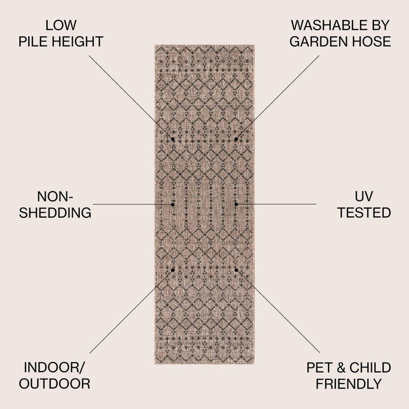Ourika Moroccan Geometric Textured Weave Indoor/outdoor Runner Rug