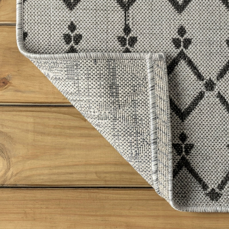 Ourika Moroccan Geometric Textured Weave Indoor/outdoor Runner Rug Light Gray/Black / Runner / 2'2" X 8' – BACK