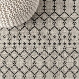 Ourika Moroccan Geometric Textured Weave Indoor/outdoor Runner Rug Light Gray/Black / Runner / 2'2" X 8' – DETAIL