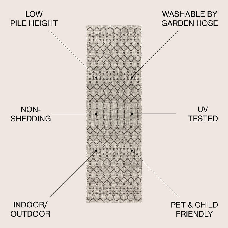 Ourika Moroccan Geometric Textured Weave Indoor/outdoor Runner Rug