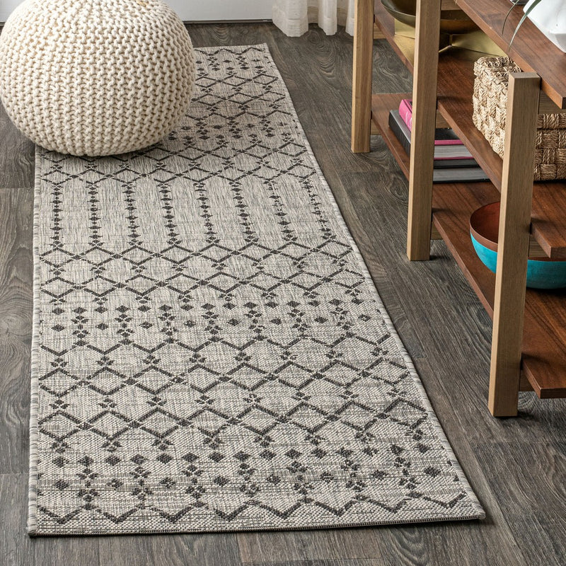 Ourika Moroccan Geometric Textured Weave Indoor/outdoor Runner Rug