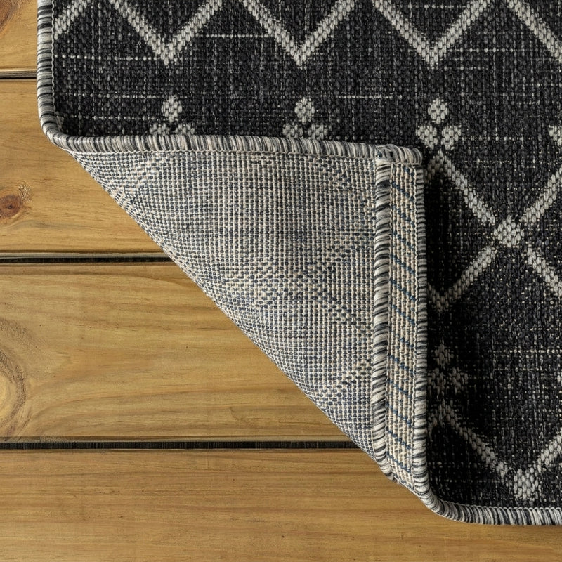 Ourika Moroccan Geometric Textured Weave Indoor/outdoor Runner Rug Black/Gray / Runner / 2'2" X 8' – BACK