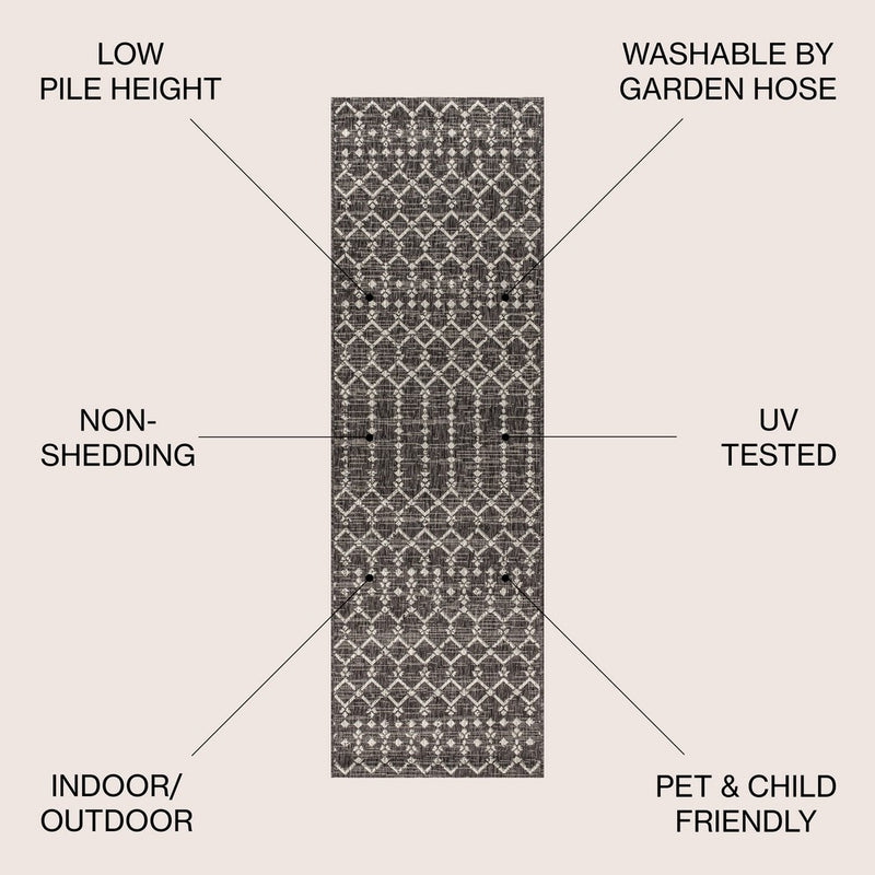 Ourika Moroccan Geometric Textured Weave Indoor/outdoor Runner Rug