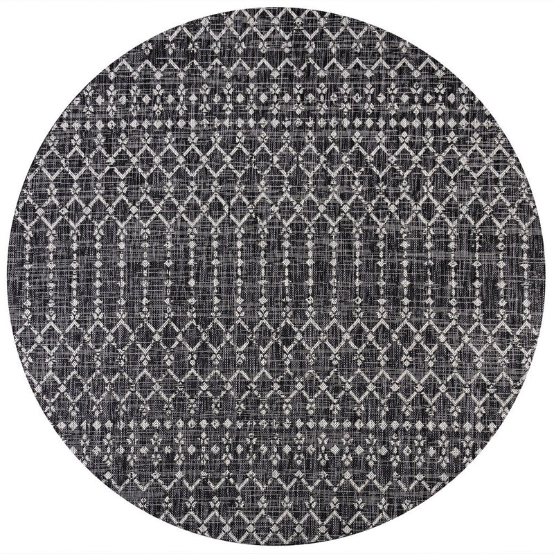 Ourika Moroccan Geometric Textured Weave Indoor/outdoor Round Rug