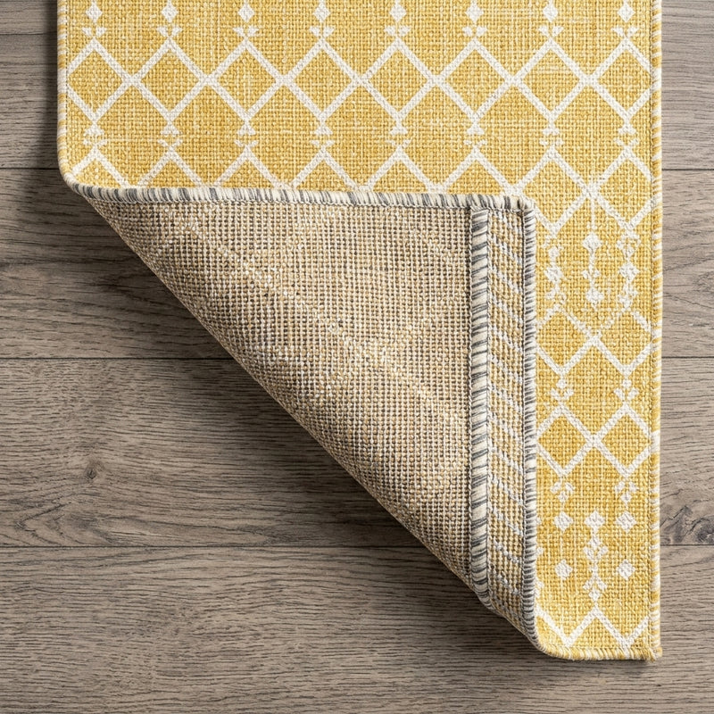 Ourika Moroccan Geometric Textured Weave Indoor/outdoor Runner Rug Yellow/Cream / Runner / 2'2" X 8' – BACK