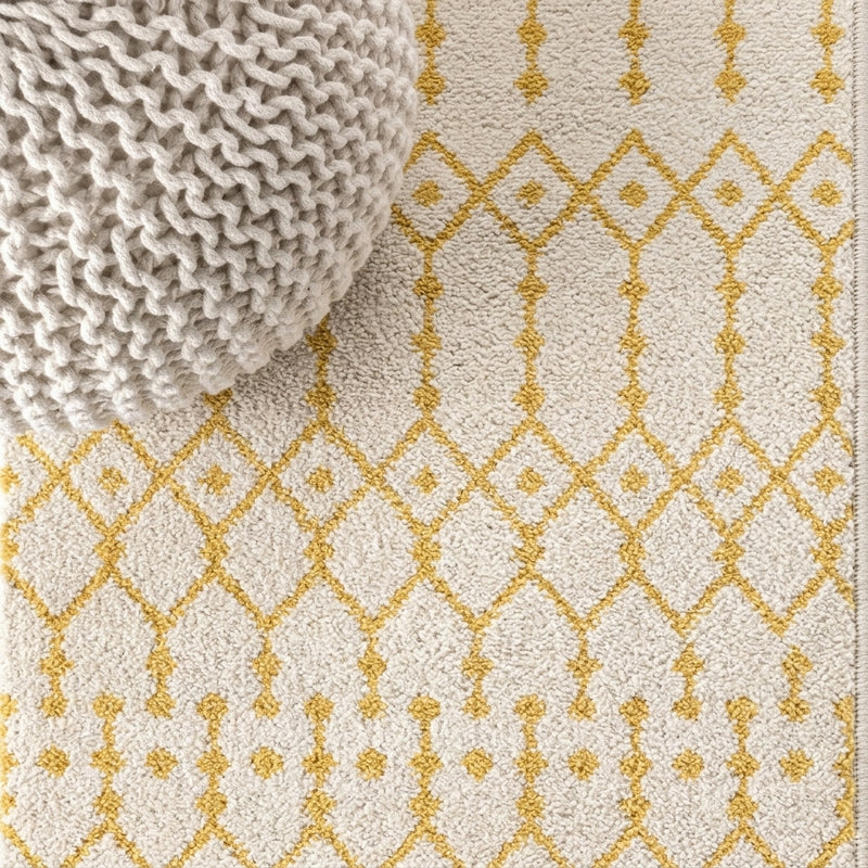 Ourika Moroccan Geometric Textured Weave Indoor/outdoor Runner Rug Yellow/Cream / Runner / 2'2" X 8' – DETAIL