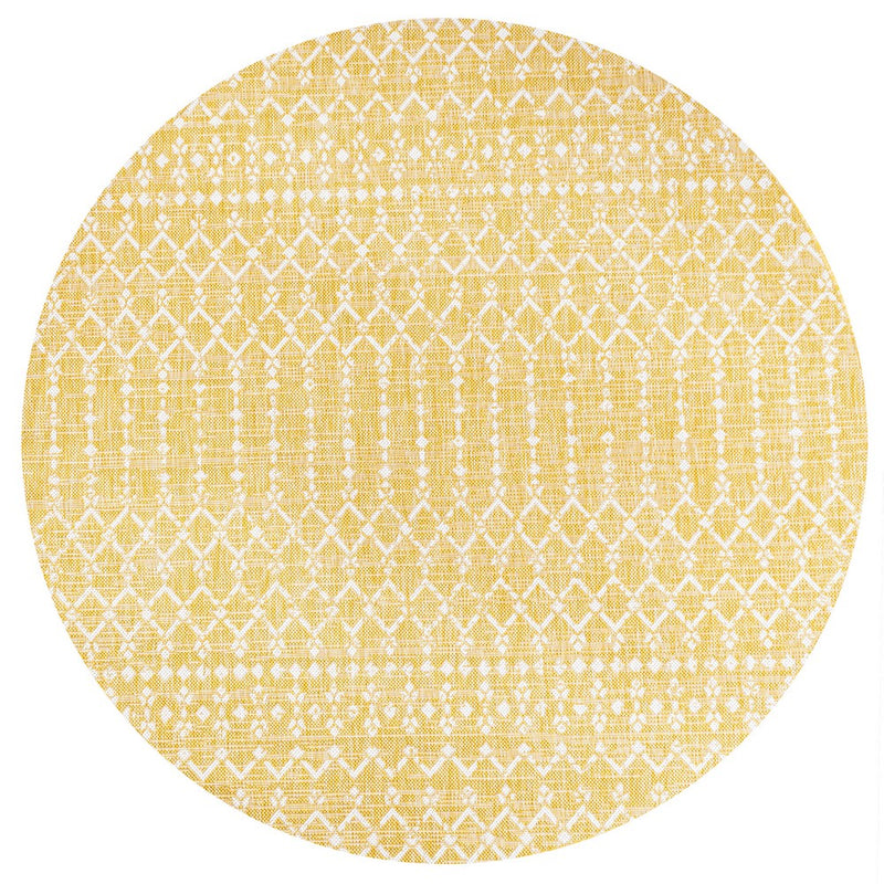 Ourika Moroccan Geometric Textured Weave Indoor/outdoor Round Rug
